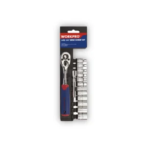 WORKPRO JUEGO TUBOS 14 piezas BOCALLAVES 1/4 CR-V con llave crique